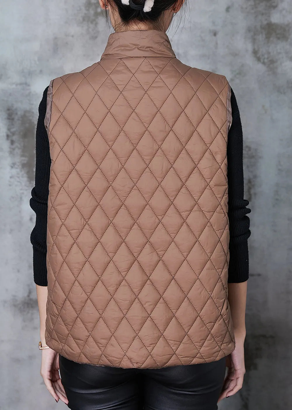 Coffee Chinese Button Duck Down Down Vests Spring