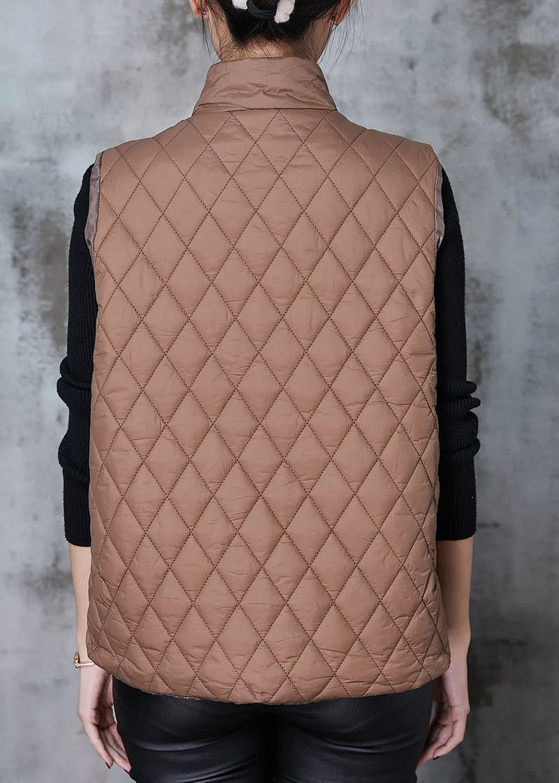 Coffee Chinese Button Duck Down Down Vests Spring