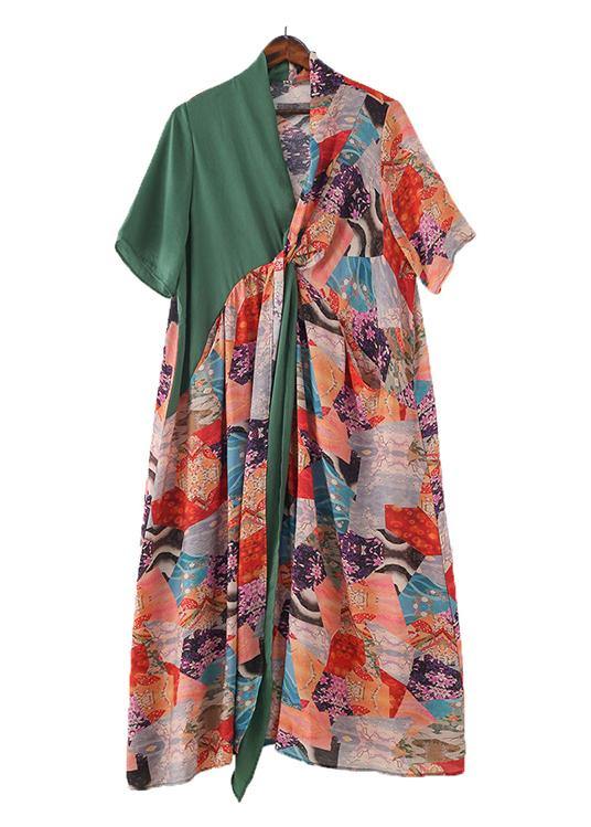 Green Patchwork Print Vacation Summer Chiffon Dress