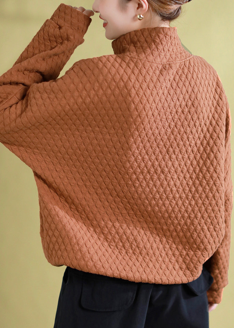 Green Hign Neck Pockets Fine Cotton Filled Pullover Sweatshirt Winter