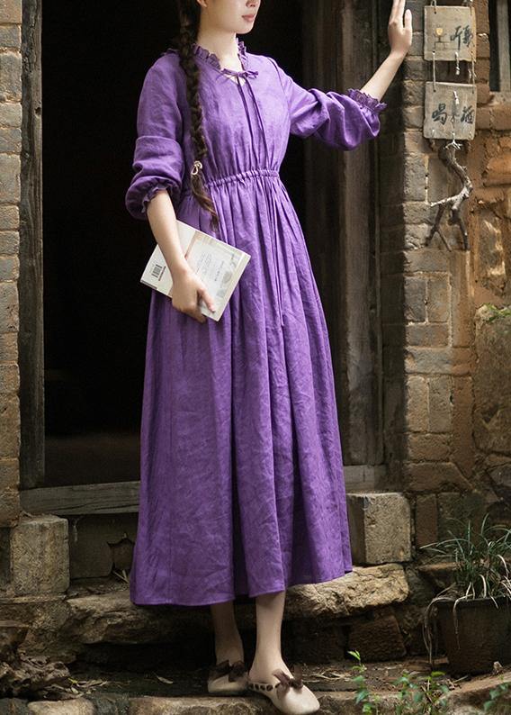 O Neck Ruffles Spring Dress Neckline Purple Maxi Dresses