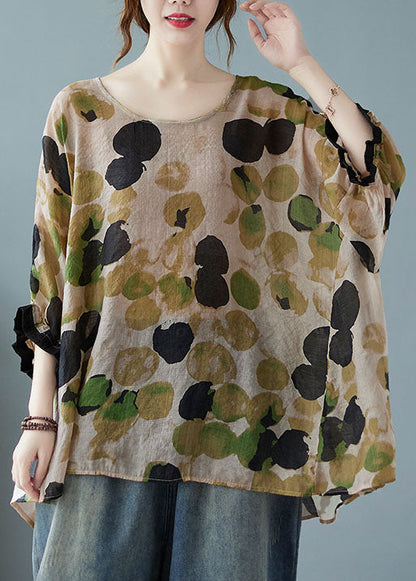 Green O-neck Dot Half Sleeve Shirts