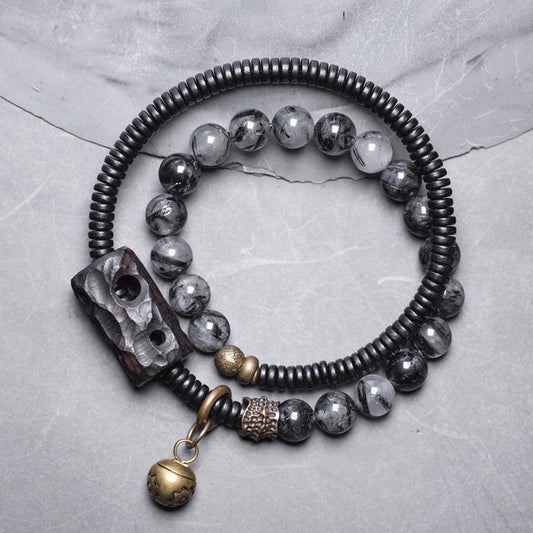 Black Rutilated Quartz Wisdom Bracelet 8mm for Balance