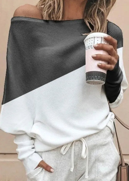 Green O Neck Patchwork Cotton Tops Batwing Sleeve