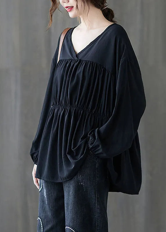 Art Black Loose Lantern Sleeve Fall Shirts
