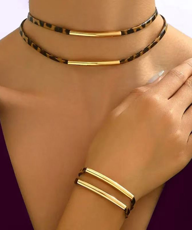 Leopard Copper Alloy Double-layer Necklace and Bracelet Two-piece Set