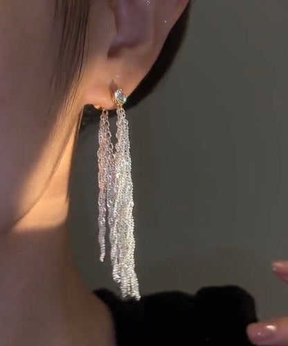 White Alloy Zircon Design Drop Earrings