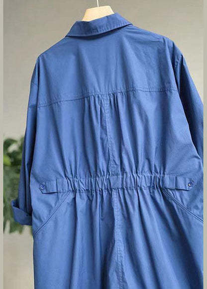 Modern Blue Peter Pan Collar Pockets Cotton Spring Trench Coats