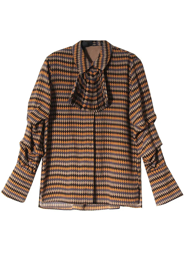 Peter Pan Collar Plaid Button Silk Shirts Spring