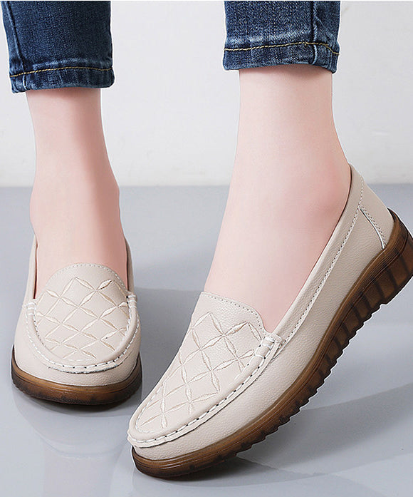 Embroidery Flat Feet Shoes Black Cowhide Leather