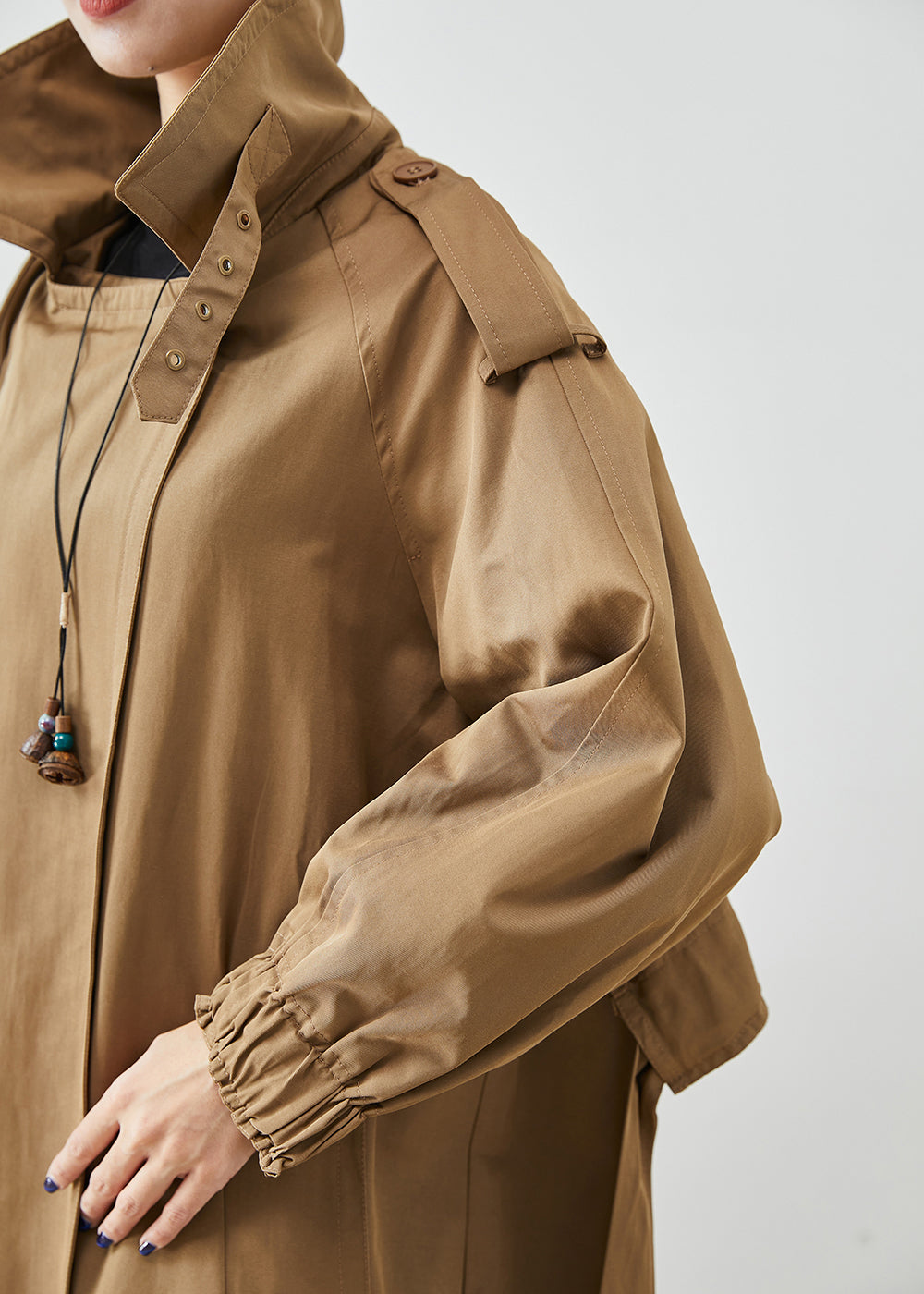 Chocolate Oversized Pockets Cotton Coat Outwear Fall