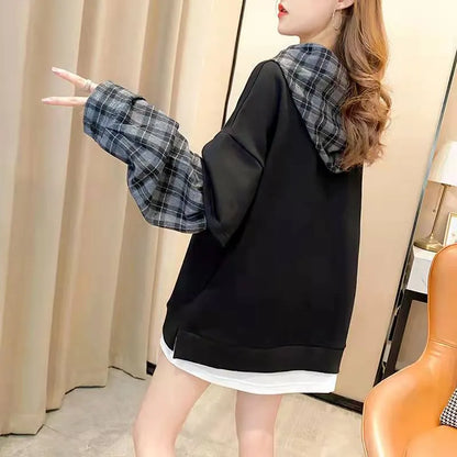 Navy Cotton Tunic Pattern False Two Pieces Daily Spring Shirts