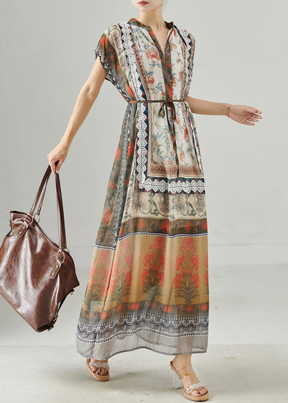 Khaki Oversized Print Chiffon Beach Dresses Summer