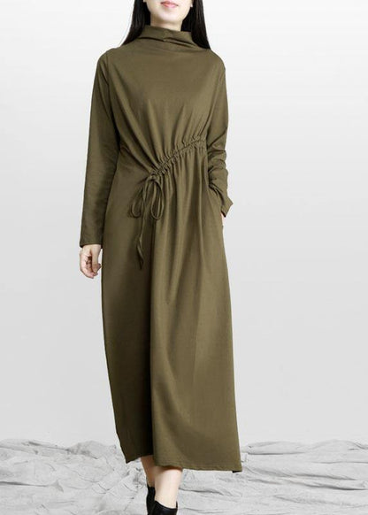 Comfy Army Green Drawstring Asymmetrical Design Side Open Dress Fall