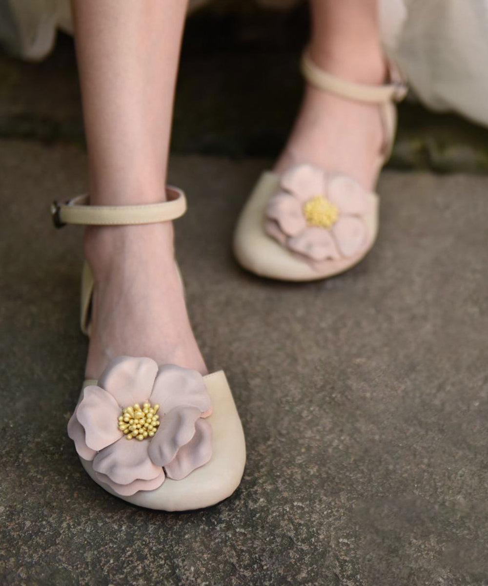 Orange Flat Sandals Cowhide Leather Comfy Splicing