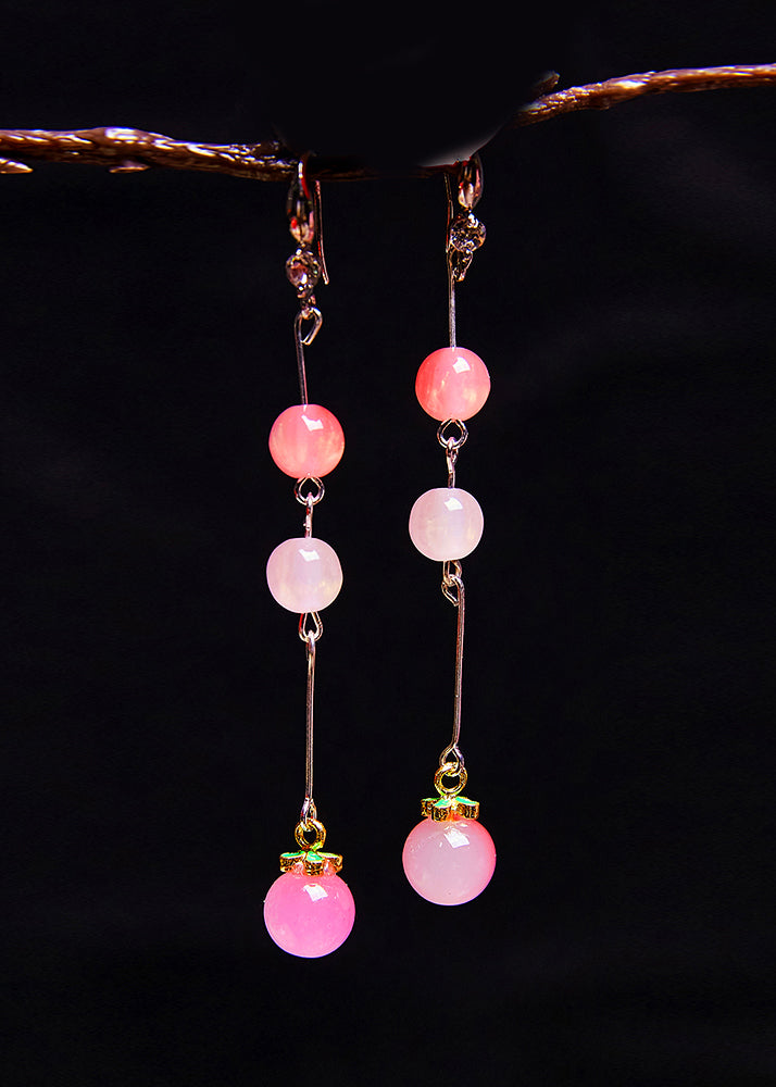 Pink Beads Acrylic Tassels Drop Earrings