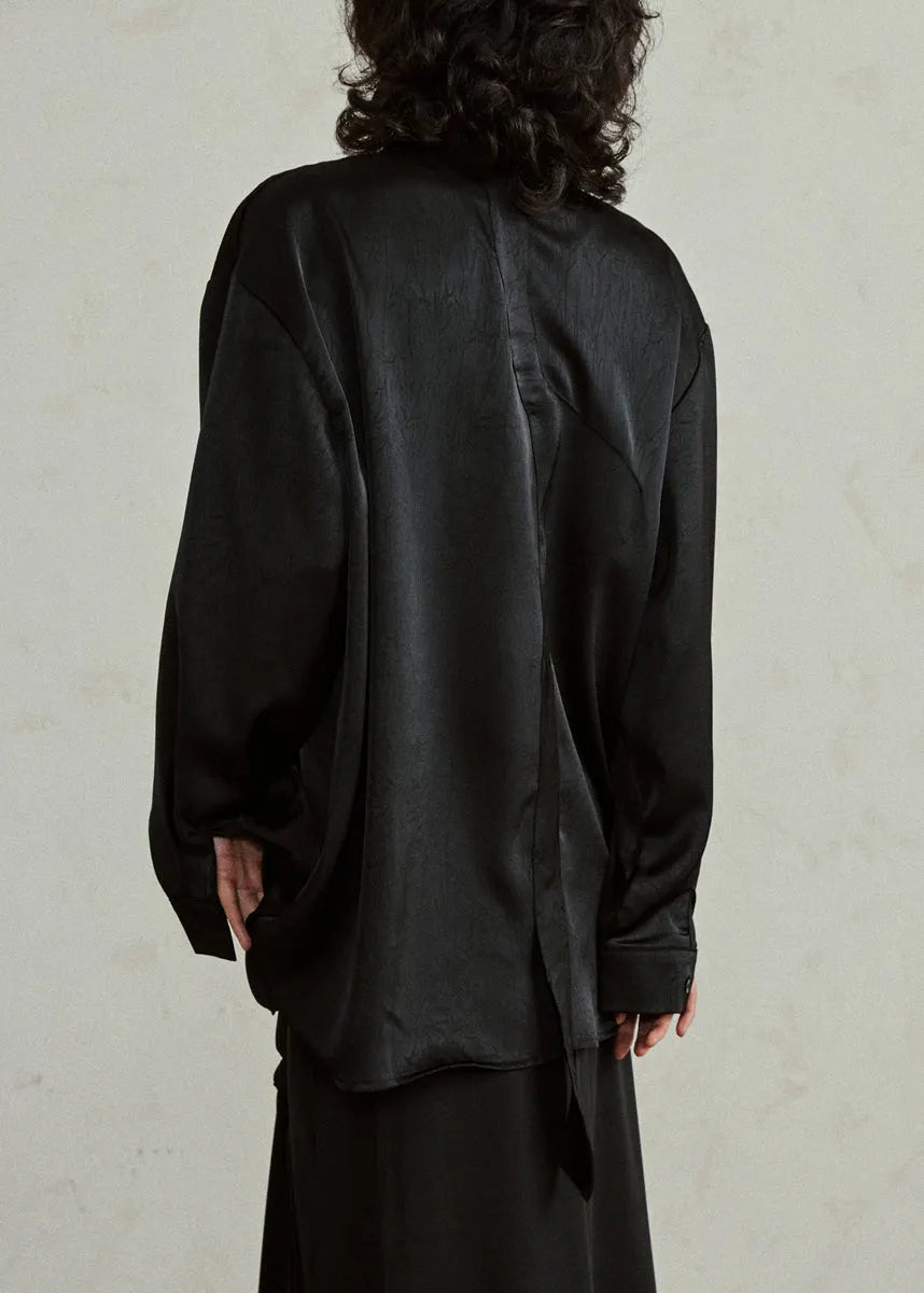 Black Asymmetrical Button Top Lantern Sleeve