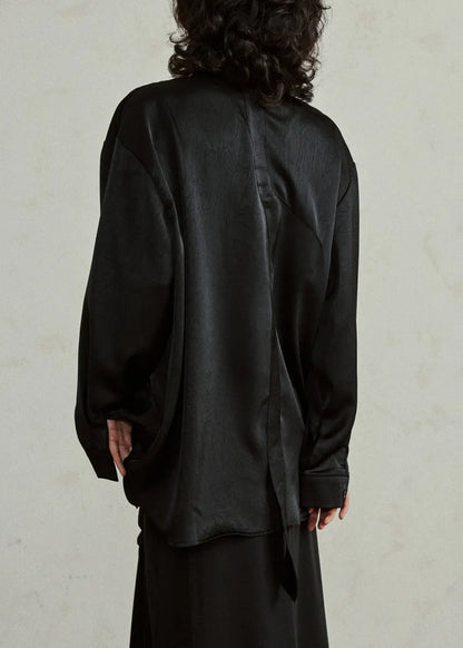 Black Asymmetrical Button Top Lantern Sleeve