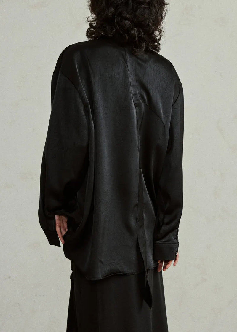 Black Asymmetrical Button Top Lantern Sleeve