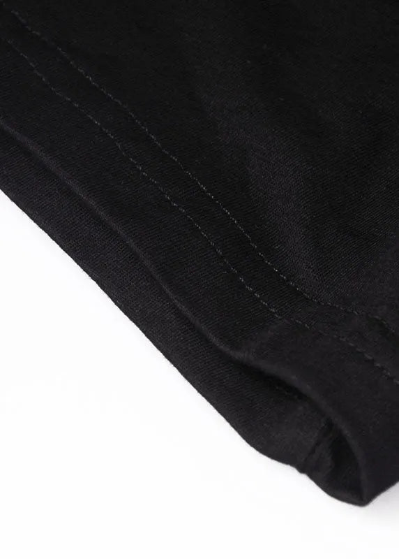 Classy Black O-neck Nail Bead Patchwork Summer Tulle Tee Short Sleeve