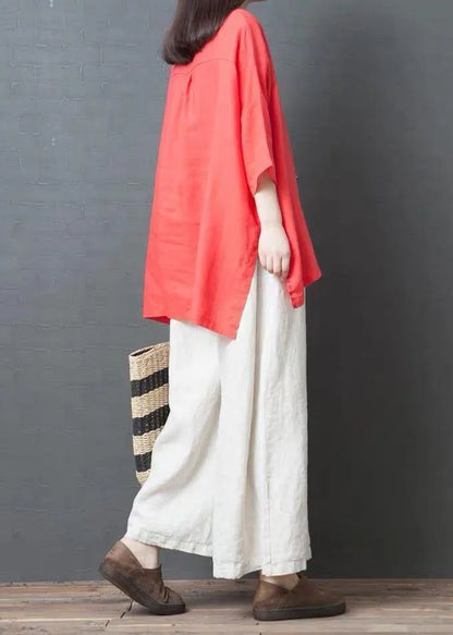 Red Side Open Cotton Linen Top