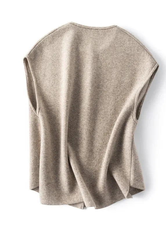 Khaki Button Woolen Beach Vest Sleeveless