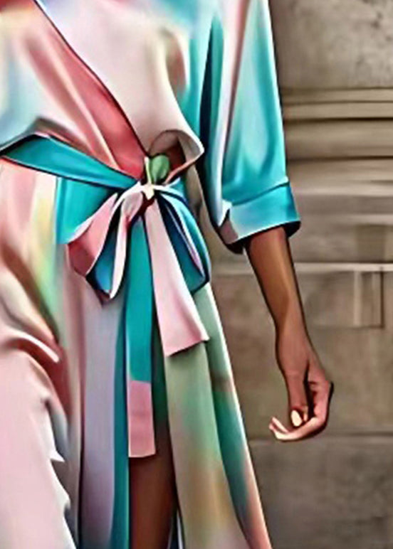 Rainbow Asymmetrical Patchwork Silk Maxi Dress Summer