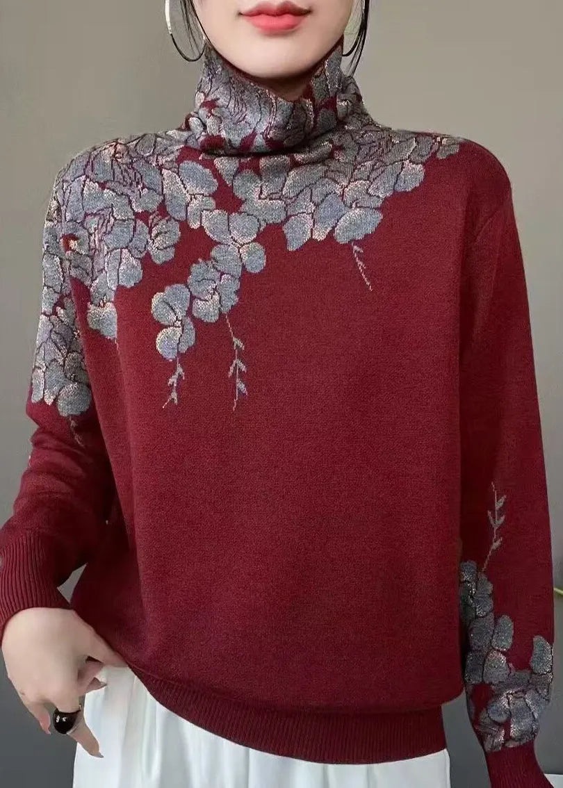Turtle Neck Print Knit Sweaters Fall