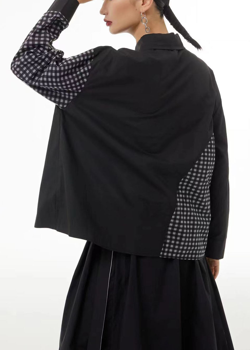 Diy White Asymmetrical Patchwork Plaid Cotton Shirt Summer