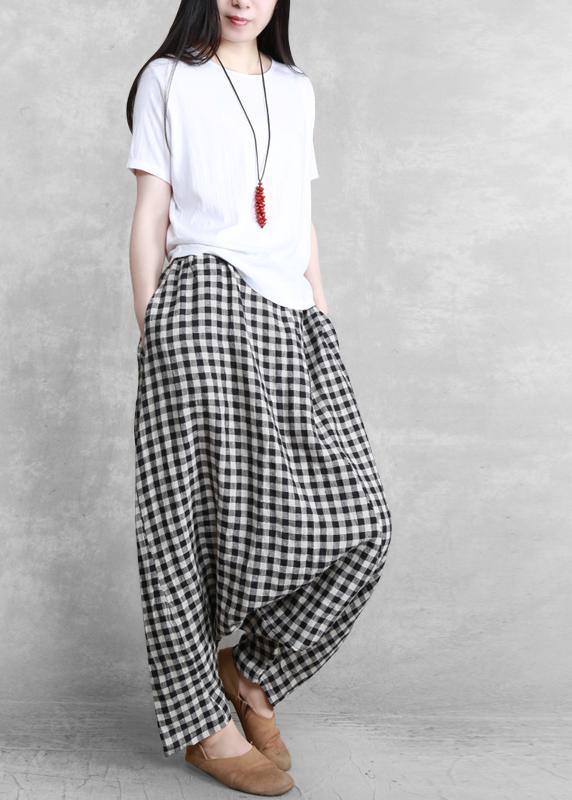 Black Grey Plaid Harem Summer Pants