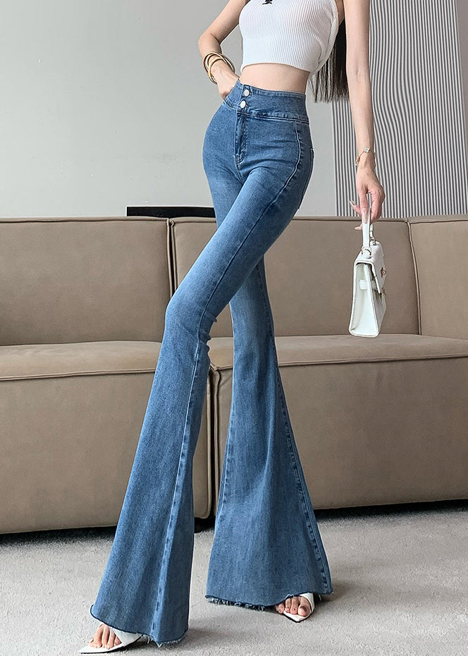 Blue Tummy Control Denim Flare Bottoms Fall