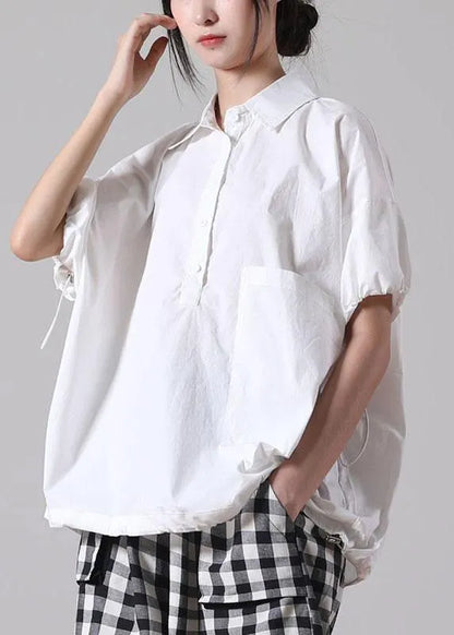 Blue Cinched Cotton Short Sleeve Shirts