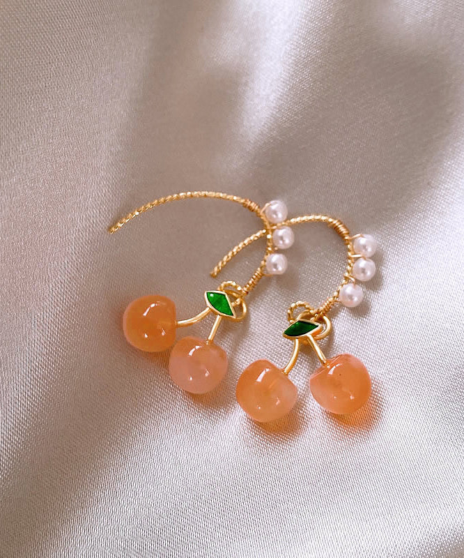 Orange Copper Alloy Pearl Blossom Cherry Drop Earrings