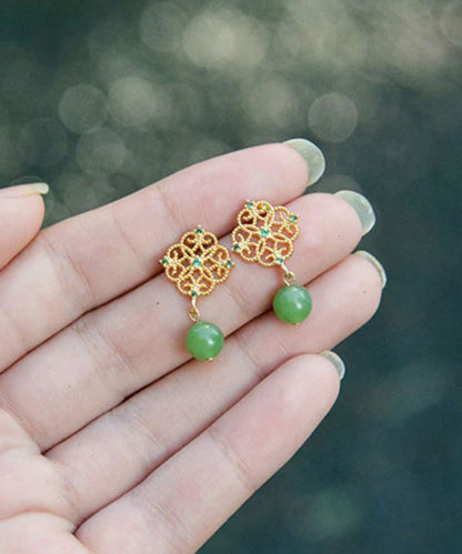 Simple Green Hetian Jade Stud Earrings