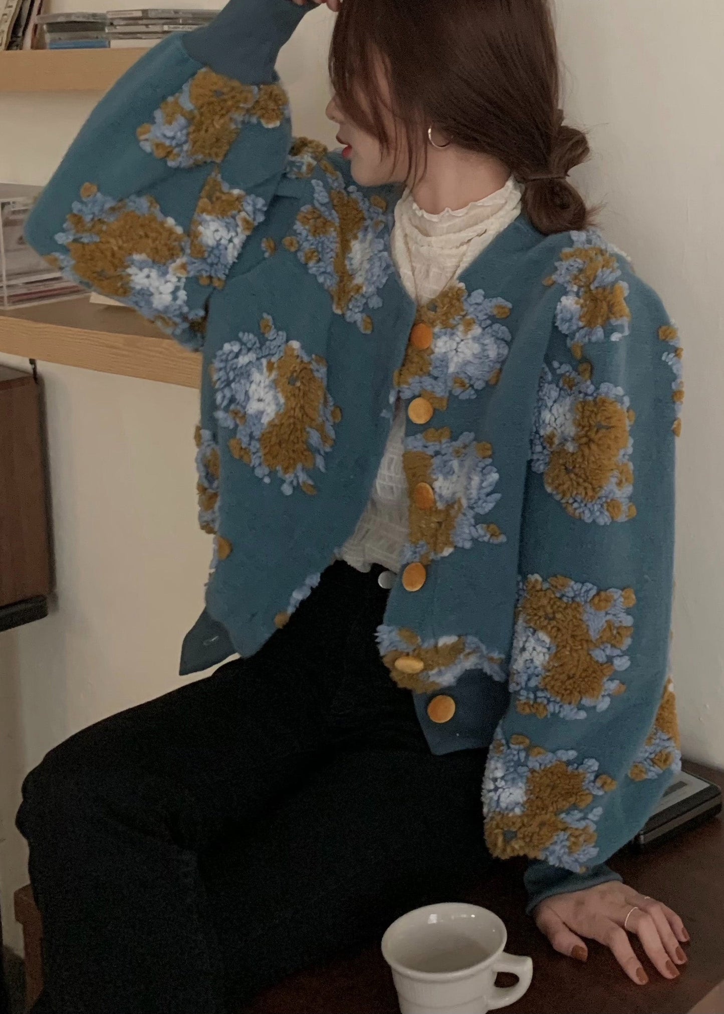 Handmade Black Embroidered Faux Fur Jacket Spring