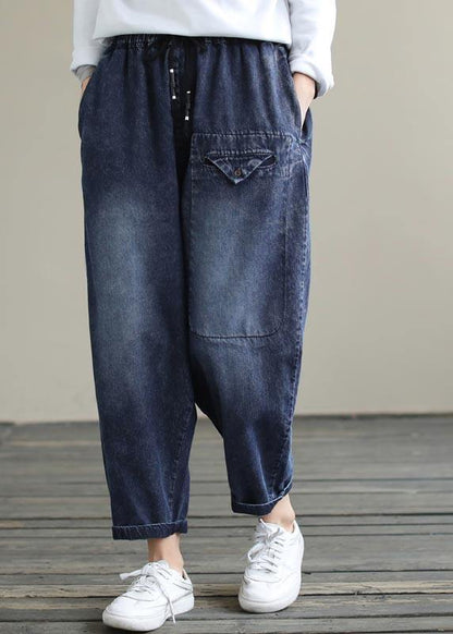 Denim Blue High Waist Loose Spring Cinched Work Outfits Wild Trousers