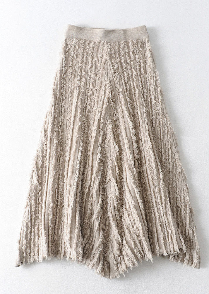 Khaki Tasseled Knit a Line Skirts Spring