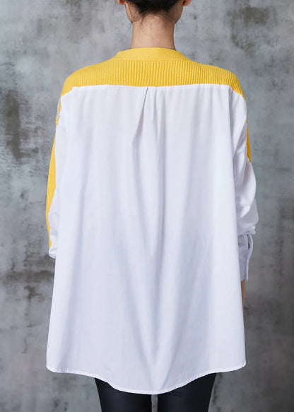 Art Yellow Oversized Patchwork Knit Tops Spring
