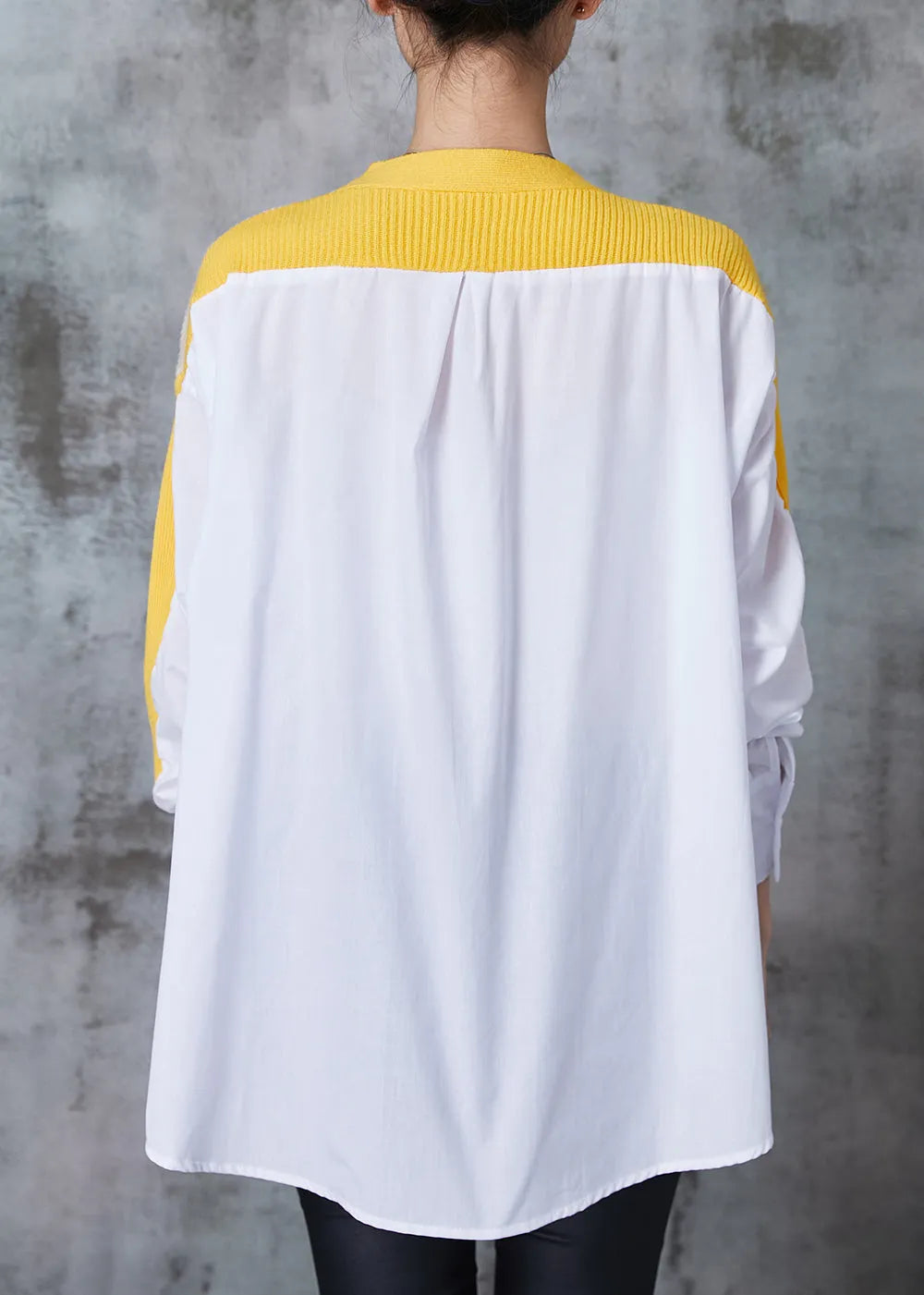Art Yellow Oversized Patchwork Knit Tops Spring
