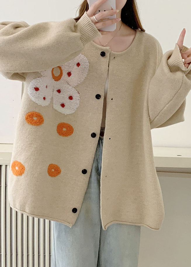 Orange O-neck Sun Cotton Knit Sweaters Coats Long Sleeve