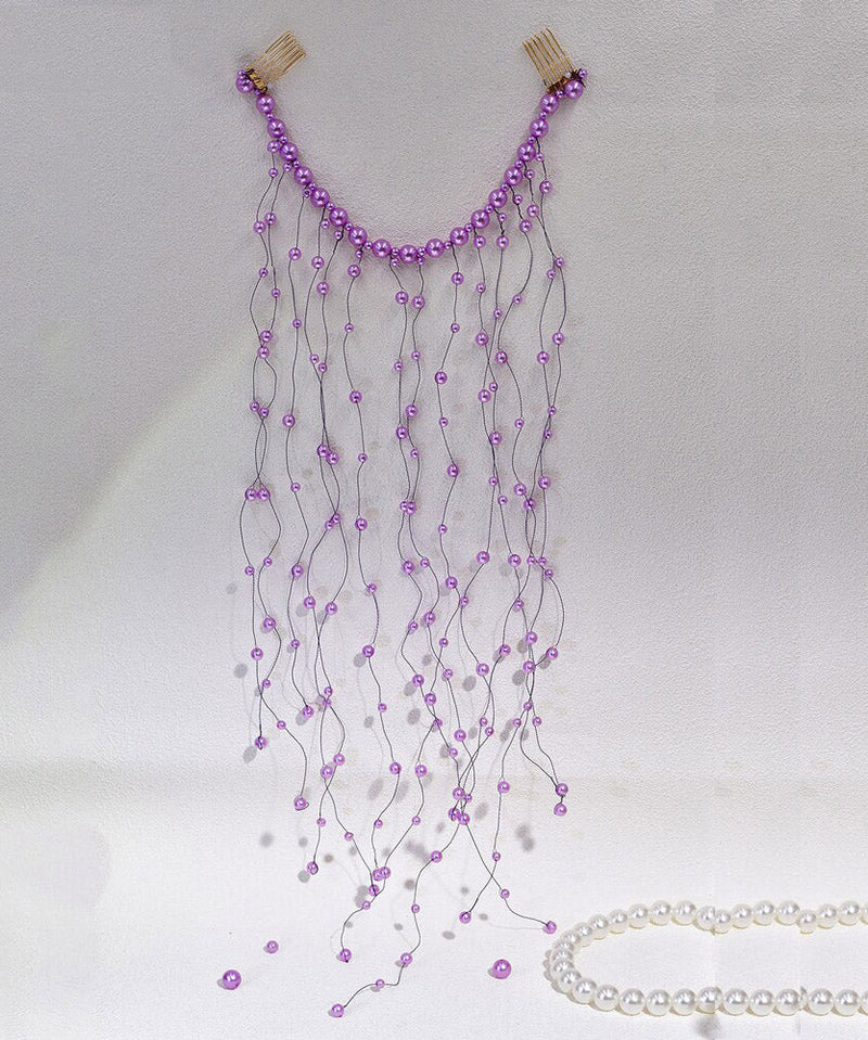 Handmade Purple Pearl Tassel Hairpiece