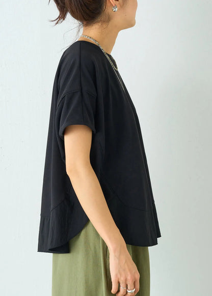 Black Oversized Patchwork Cotton Tanks Summer