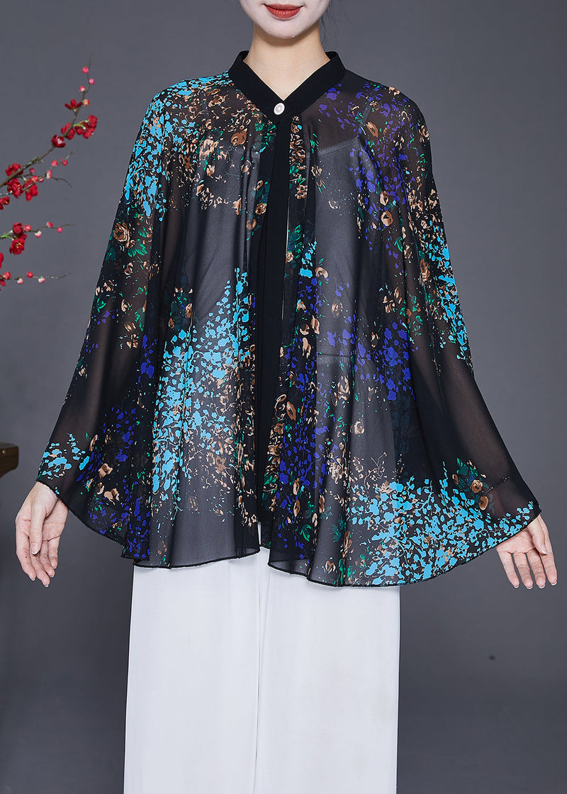 Classy Black Oversized Print Chiffon Upf 50+ Smock Fall
