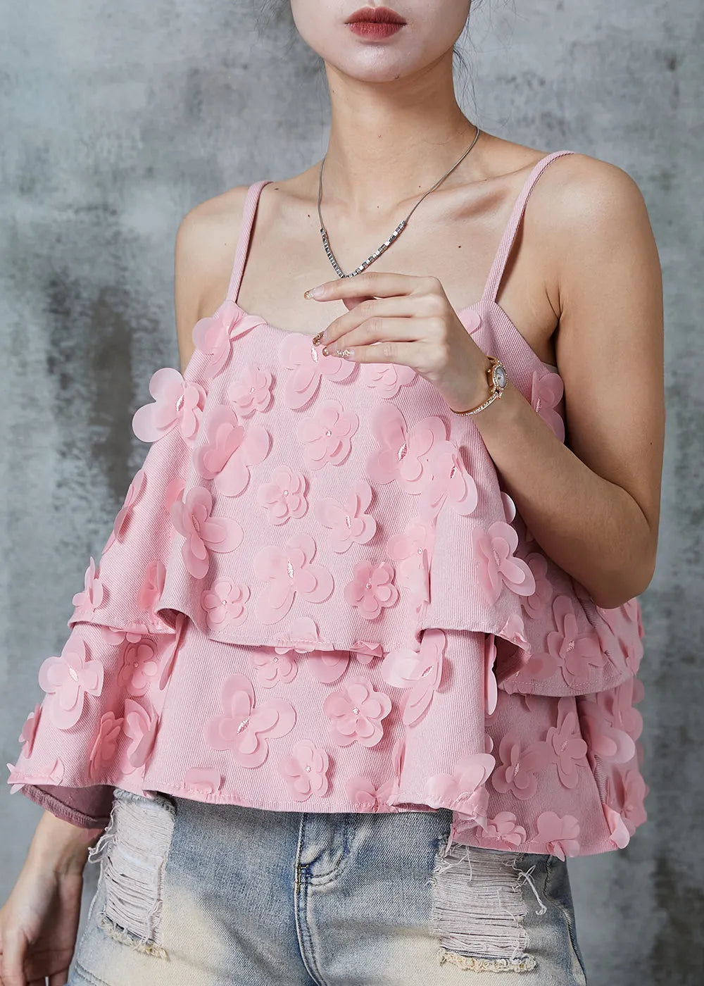 Pink Butterfly Cotton Spaghetti Strap Top Summer