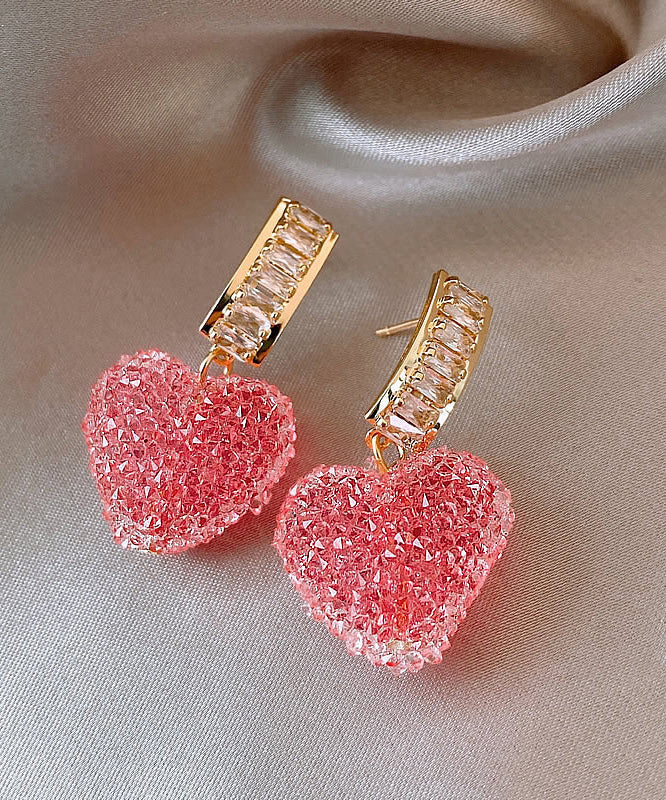 Pink Copper Alloy Peach Heart Drop Earrings