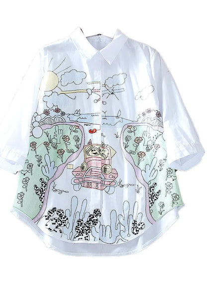 Boutique White Embroidered Cotton Shirt Tops Bracelet Sleeve