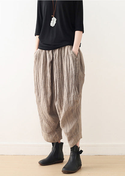Khaki Tie Dye Wrinkled Linen Harem Pants Fall
