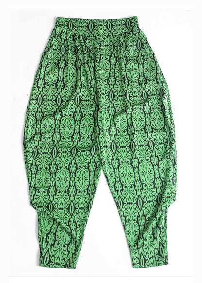 Grass Green Pockets Print Chiffon Lantern Pants Summer