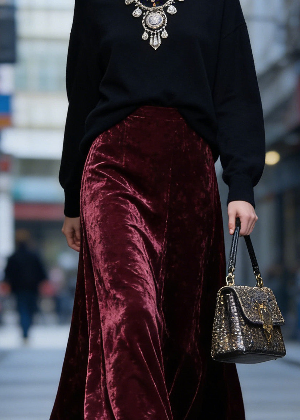 Mulberry High Waist Exra Large Hem Velvet Skirt Spring