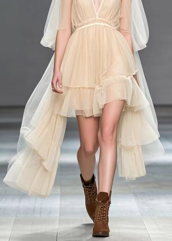 Apricot Asymmetrical Silk Holiday Dress Summer